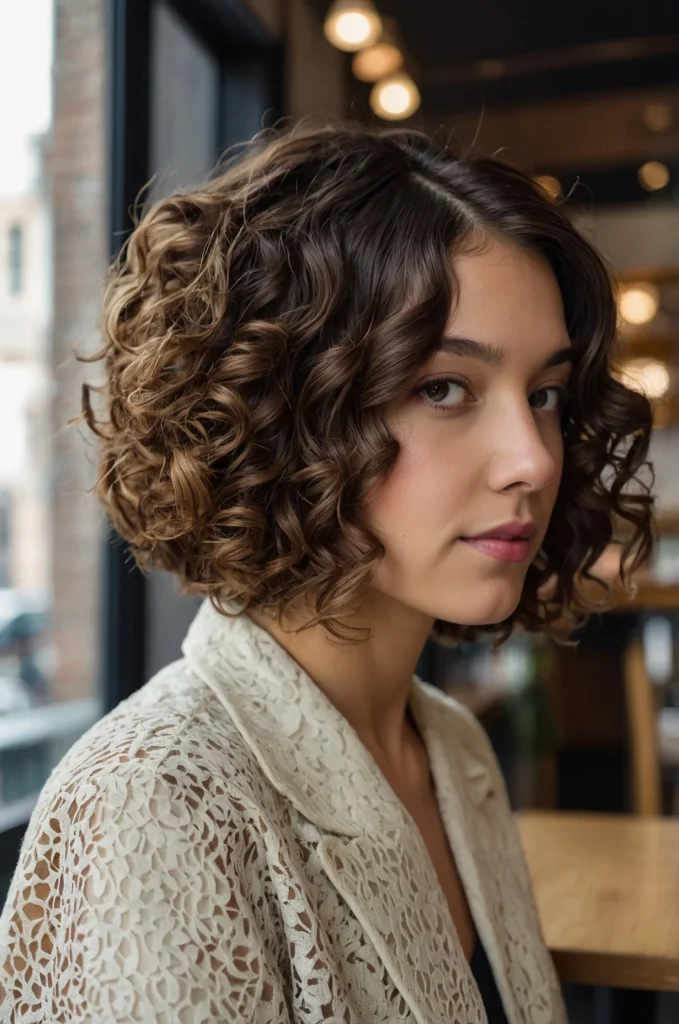 Asymmetrical Curly Bob