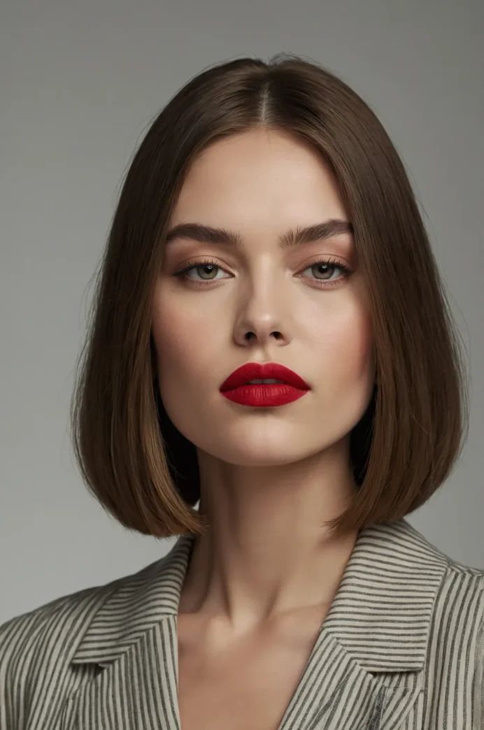 Blunt Bob with Middle Part for Oval Faces