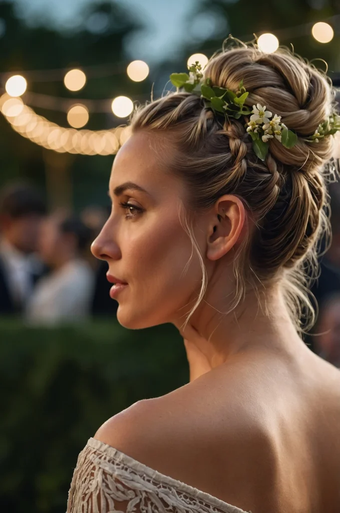 Braided Bun with Floral Accents