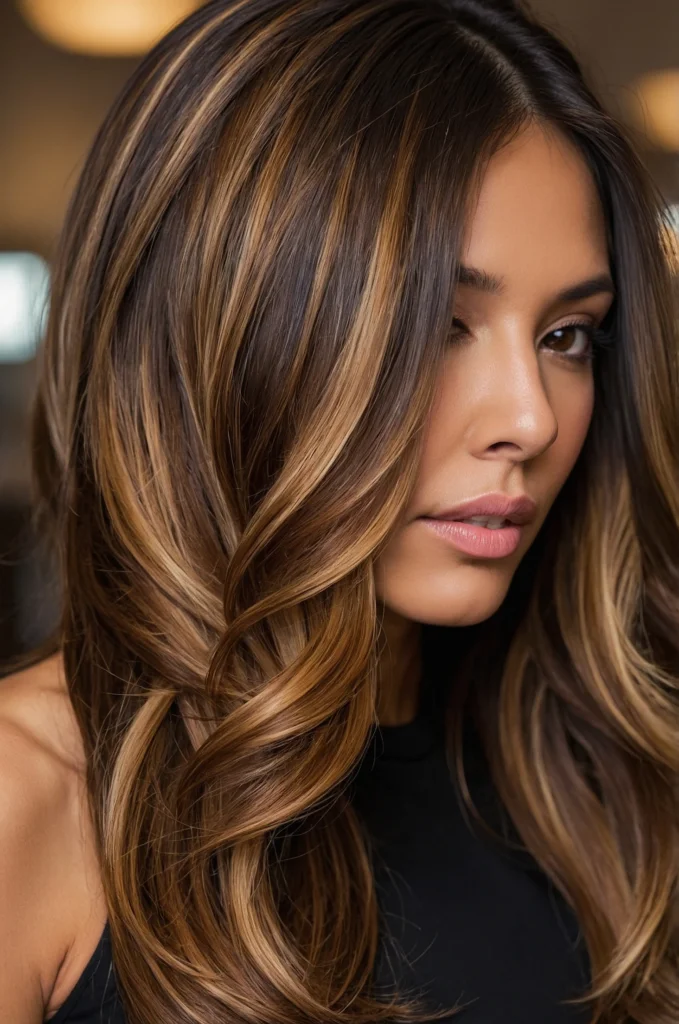 Caramel Highlights on Dark Hair