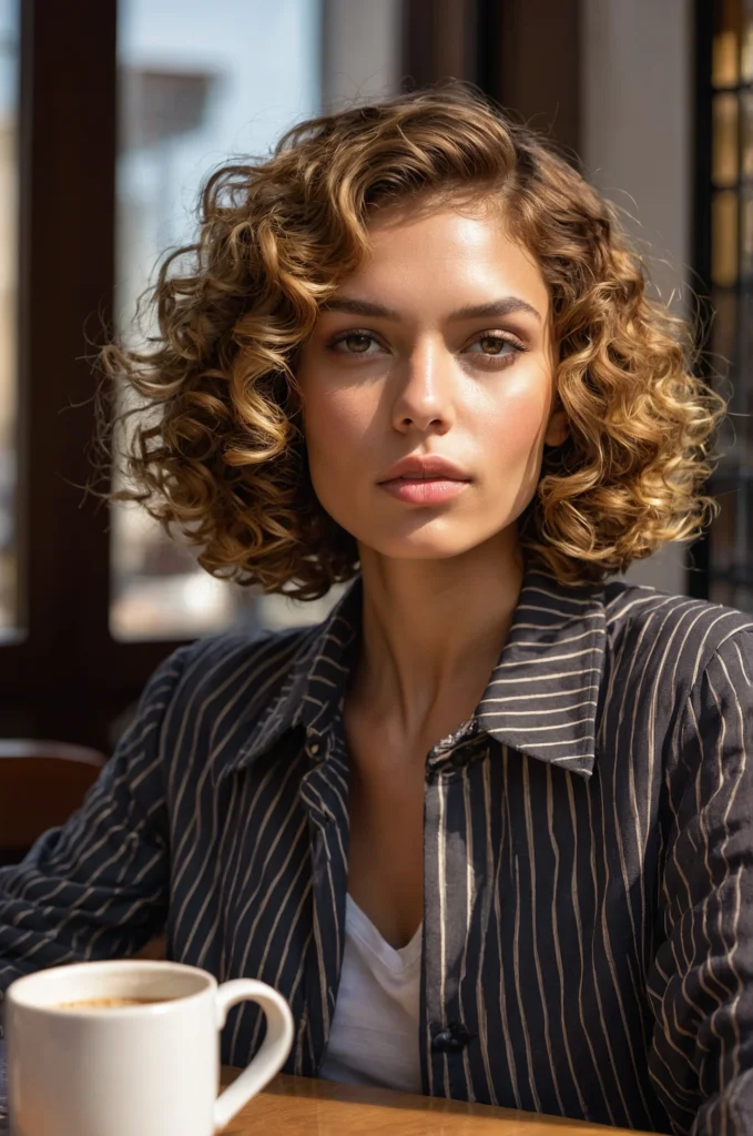 Curly Bob with Highlights