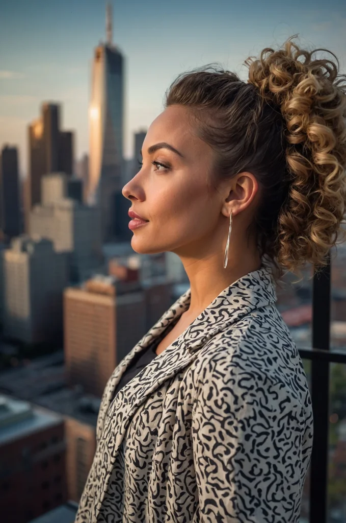 Curly High Bun with Loose Tendrils