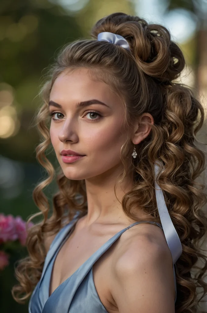 Curly High Ponytail with Ribbon