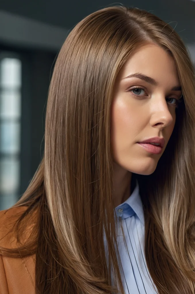 Glossy Straight Hair with Middle Part