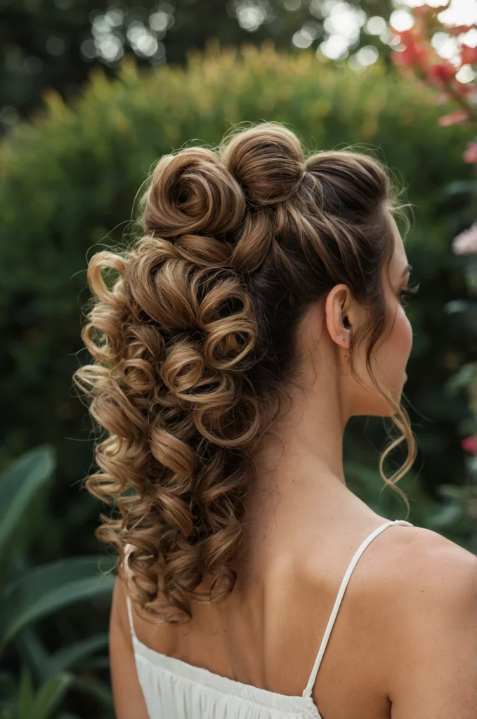 Half-Up Curly Updo with Cascading Curls