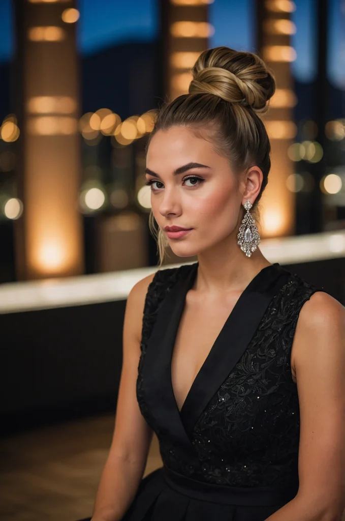 High Braided Bun with Statement Earrings