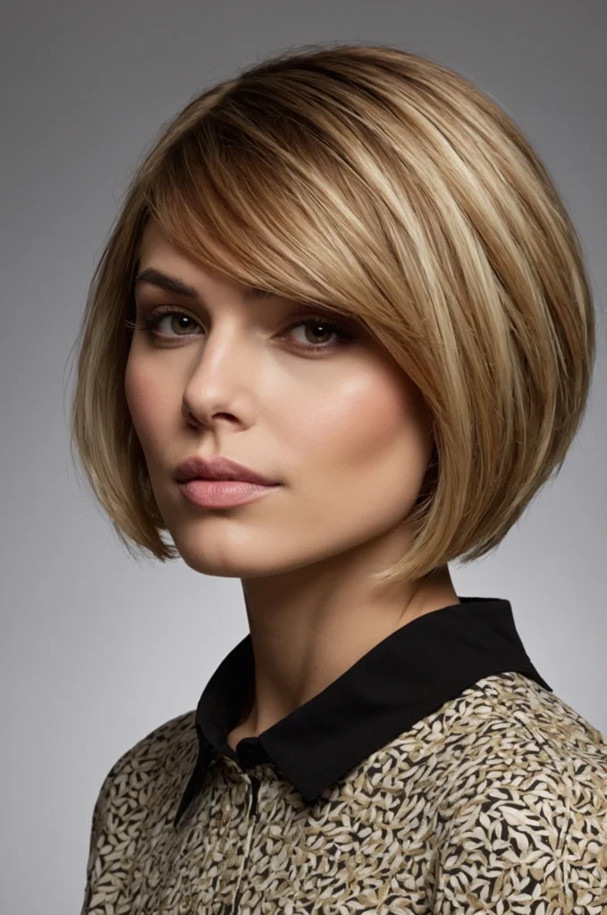 Inverted Bob with Highlights for Round Faces