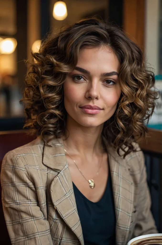 Layered Shoulder-Length Curls with Side Part