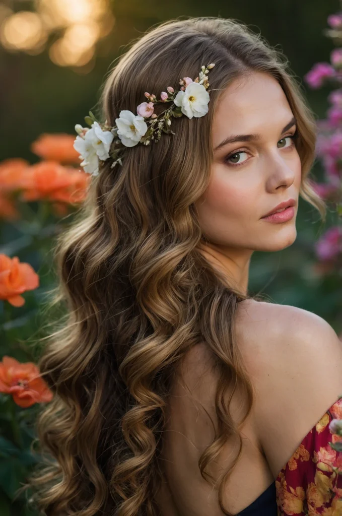 Loose Waves with Floral Accessories