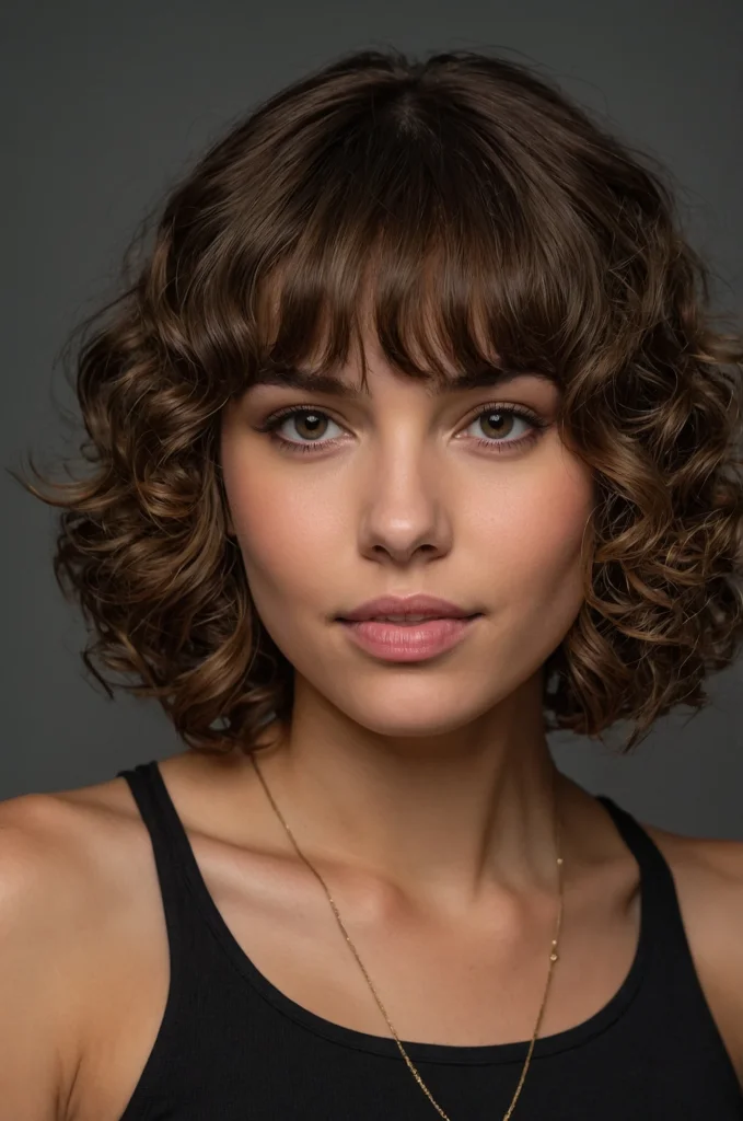 Medium Curly Bob with Bangs