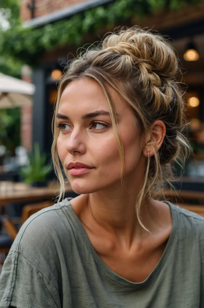 Messy Low Bun with Loose Strands