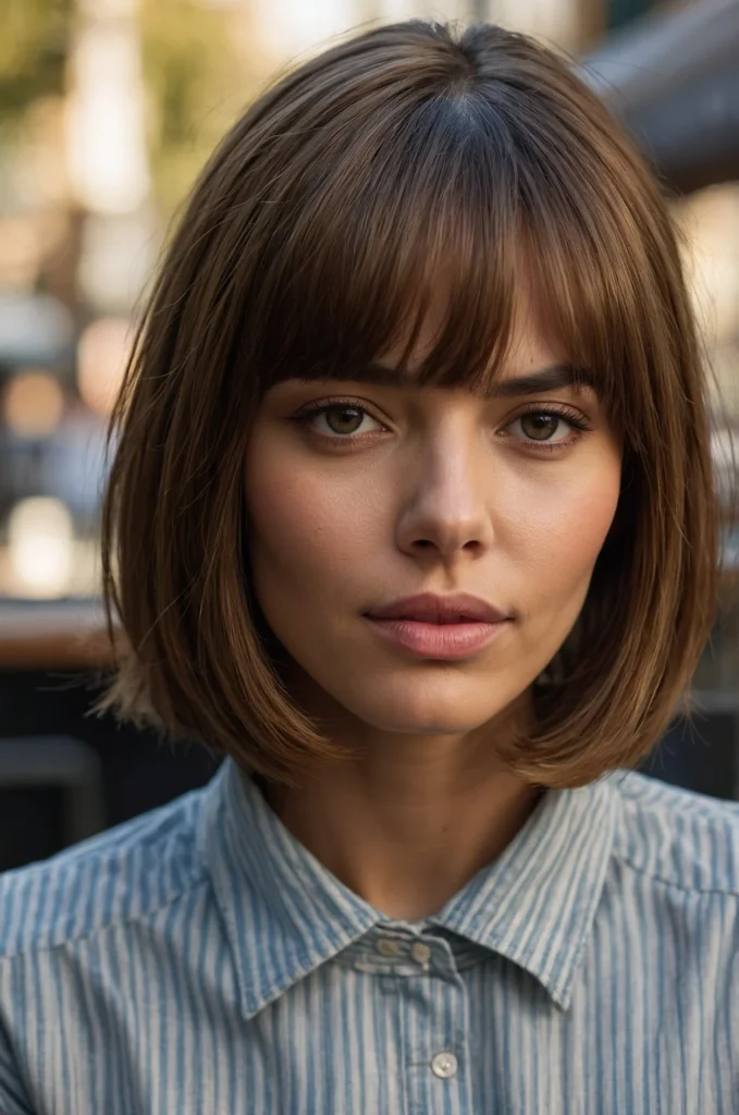 Sleek Bob with Side Part for Oval Faces