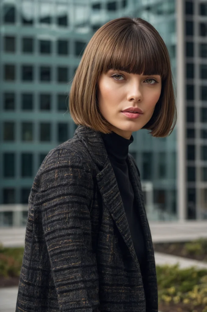 Sleek Straight Lob with Blunt Bangs