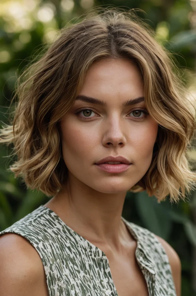 Textured Bob with Loose Waves for Round Faces