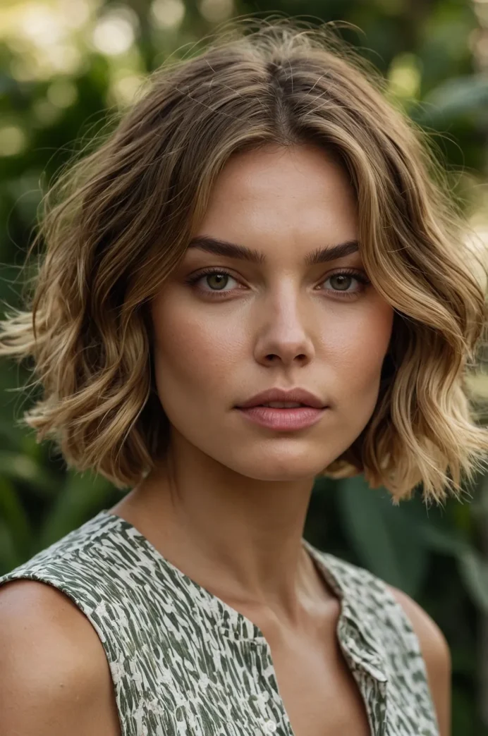 Textured Bob with Loose Waves for Round Faces