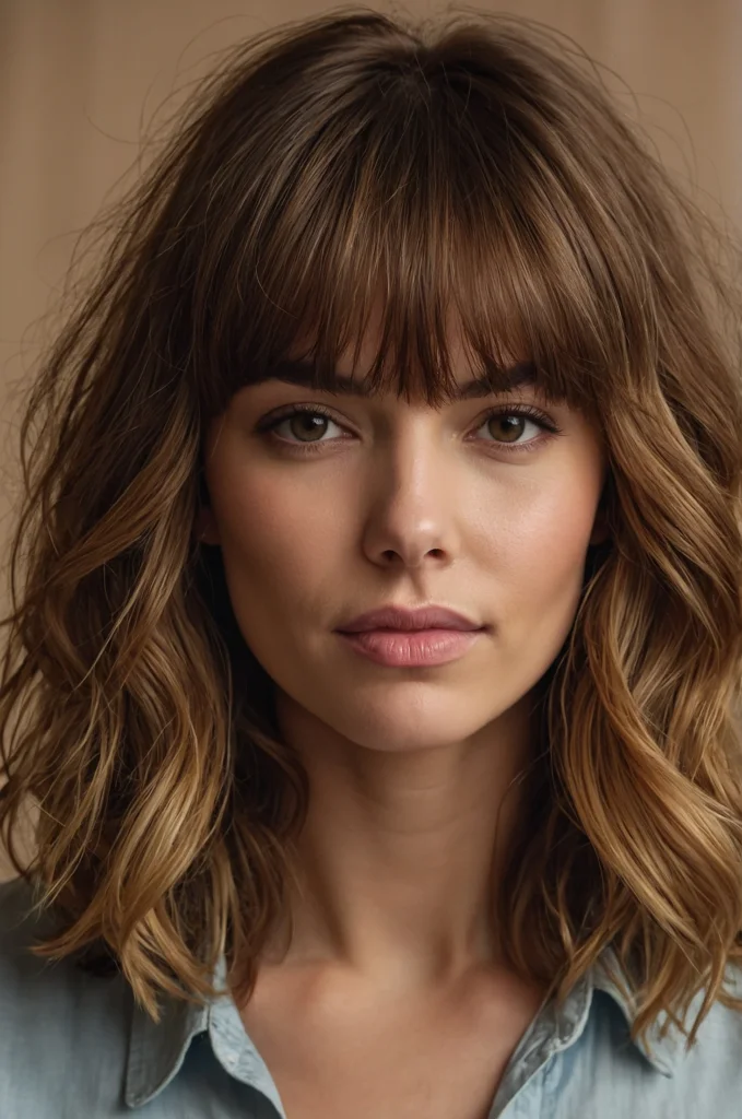 Textured Lob with Curtain Bangs