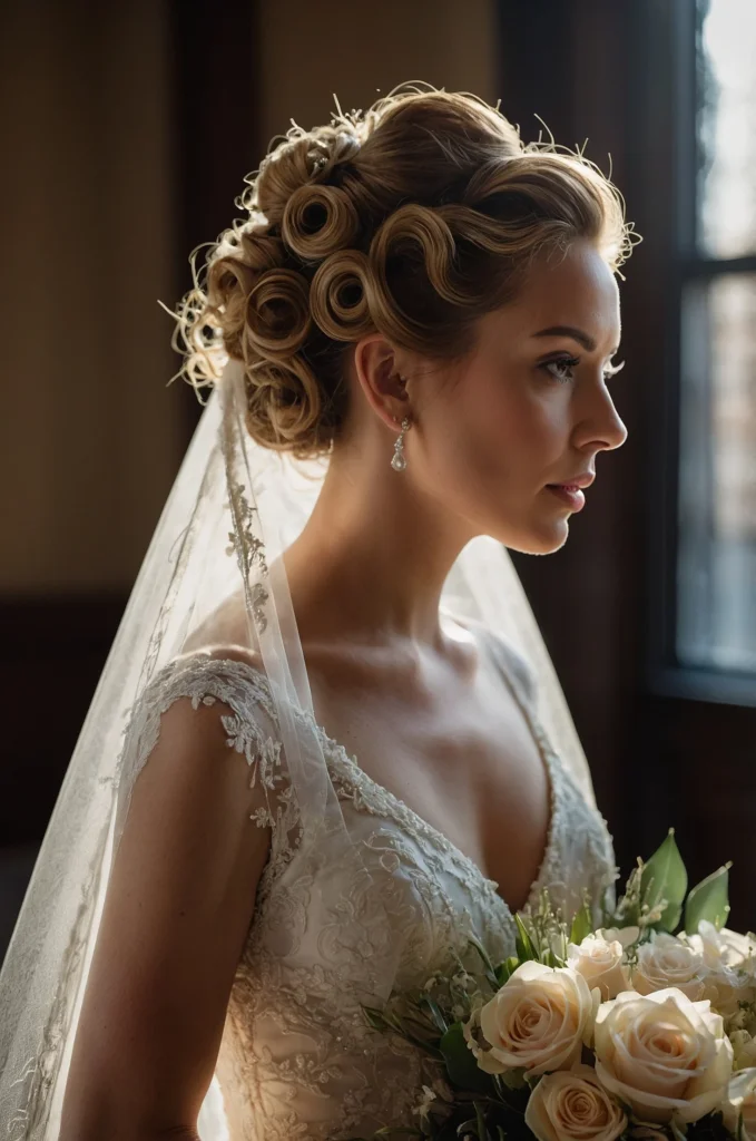 Twisted Curly Updo with Veil