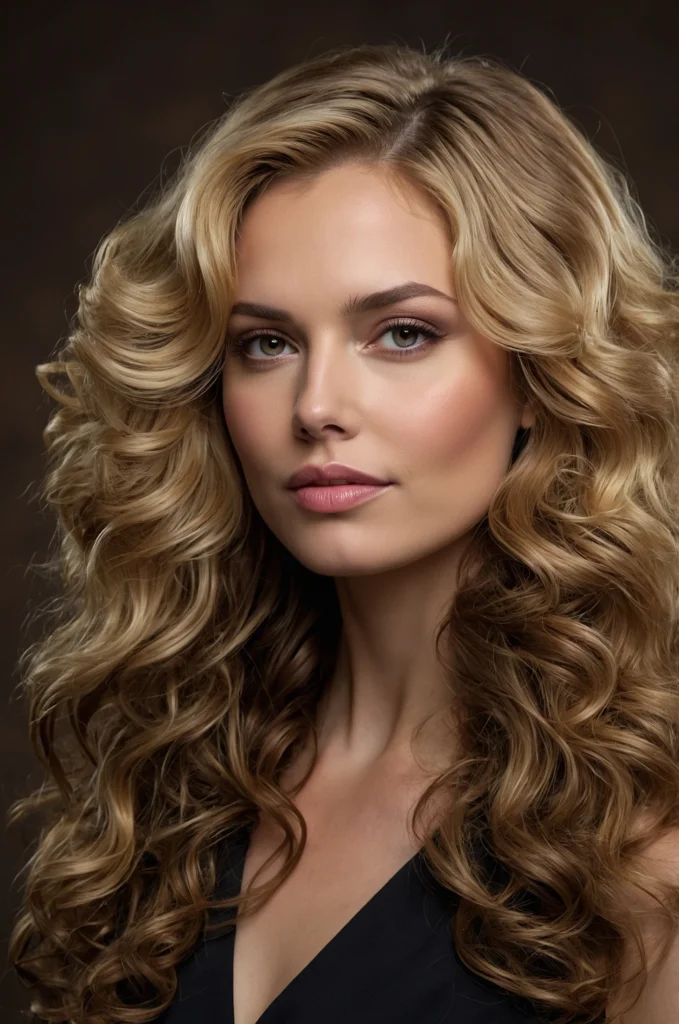 Voluminous Curls with Side Part