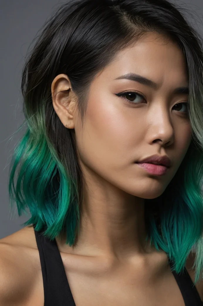 Angled Lob with Green and Teal Ombre