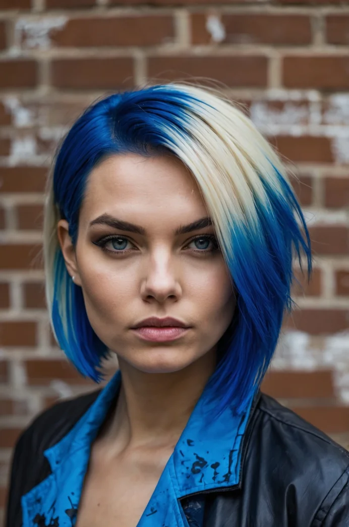 Asymmetrical Bob with Electric Blue Dip Dye