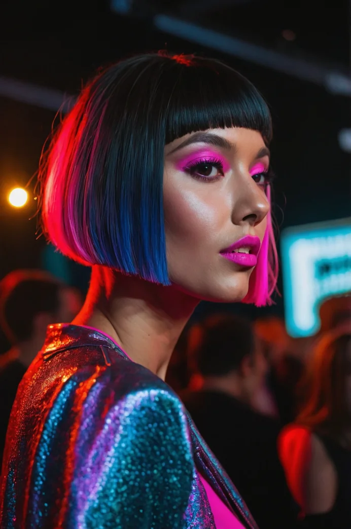 Blunt Bob with Neon Pink Peekaboo Color