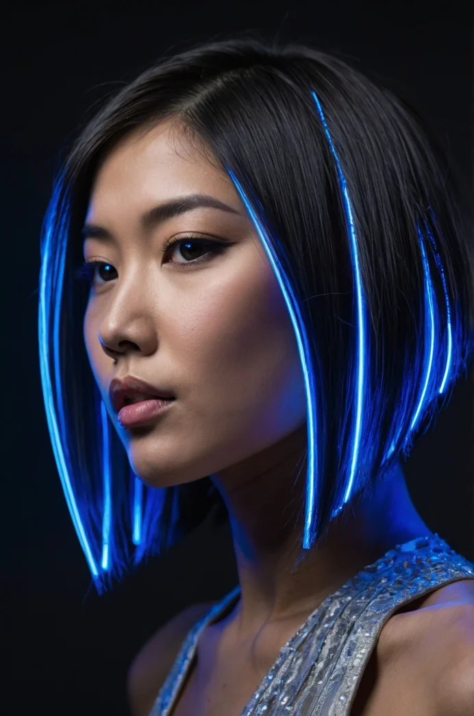 Blunt Lob with Electric Blue Underlights