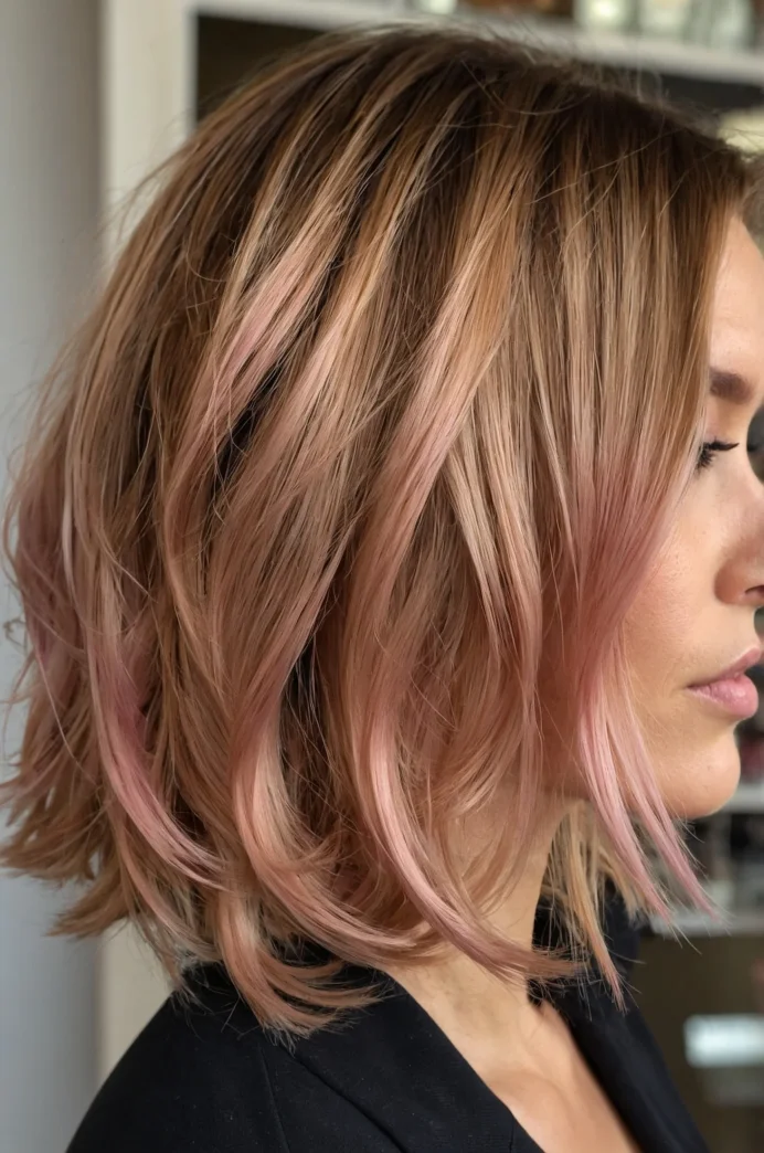 Blunt Lob with Rose Gold Balayage