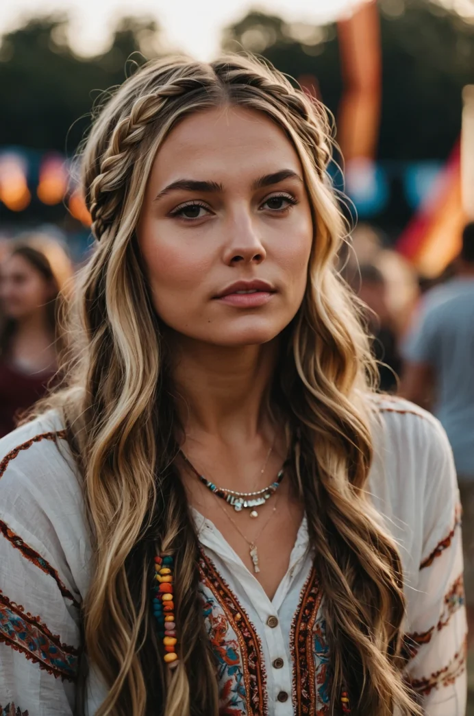 Bohemian Braided Headband with Flowing Waves