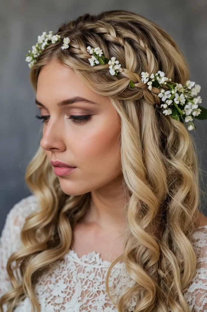 Bohemian Waterfall Braid with Floral Accents