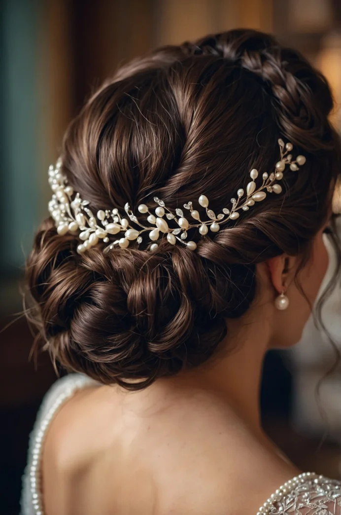 Braided Updo with Pearl Hairpins