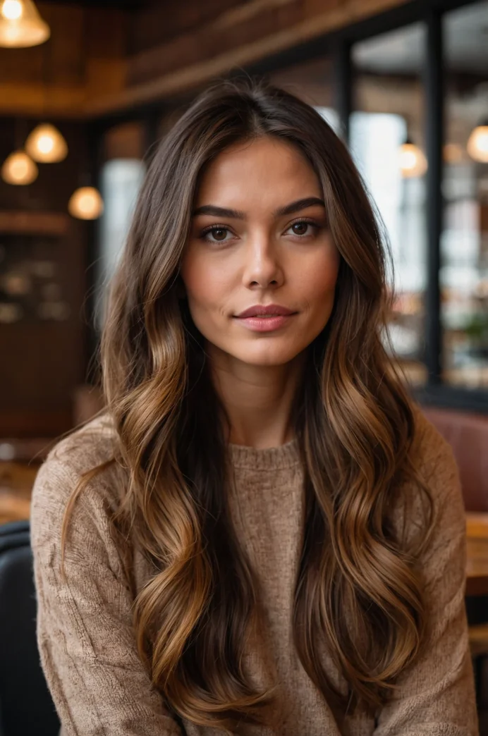 Caramel Balayage on Dark Brown Hair