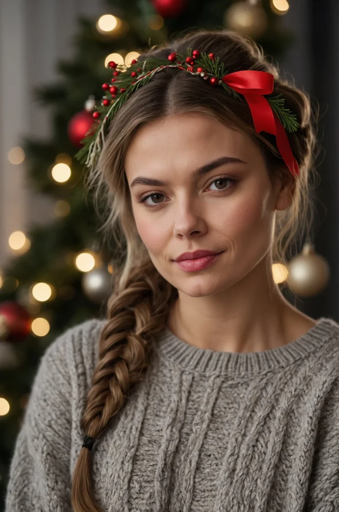 Casual Side Braid with Holiday Flair