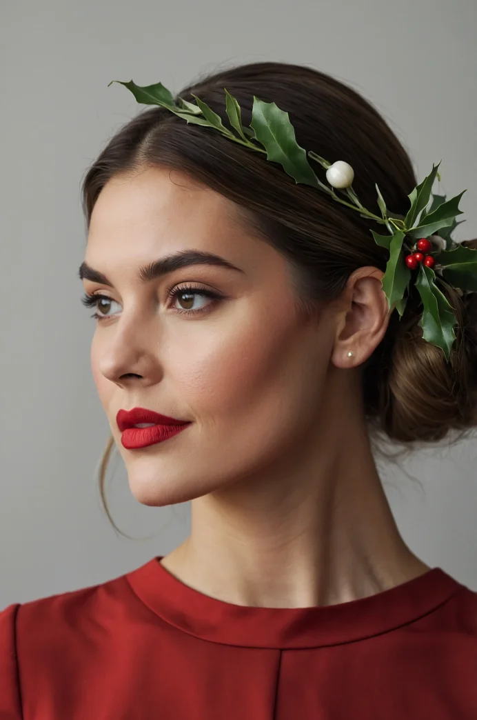 Chic Low Bun with Holiday Red Lips