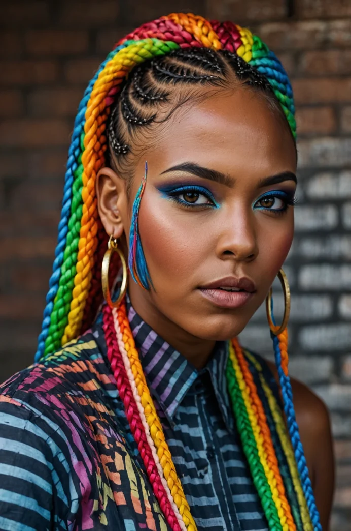 Cornrows with Rainbow Highlights