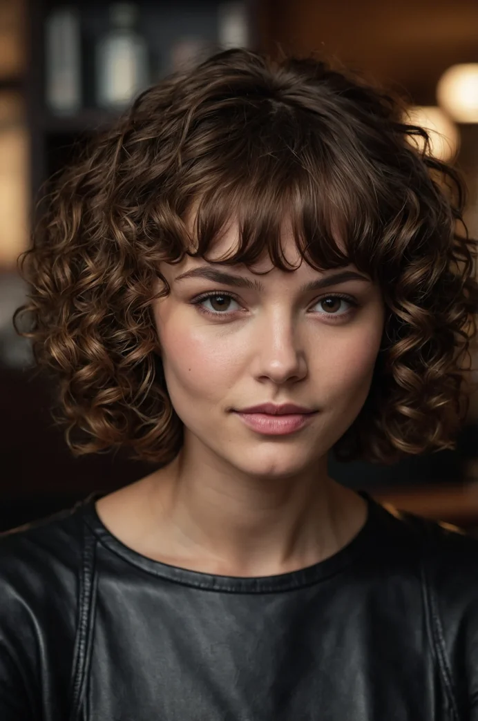 Curly Bangs with a Thin Leather Headband