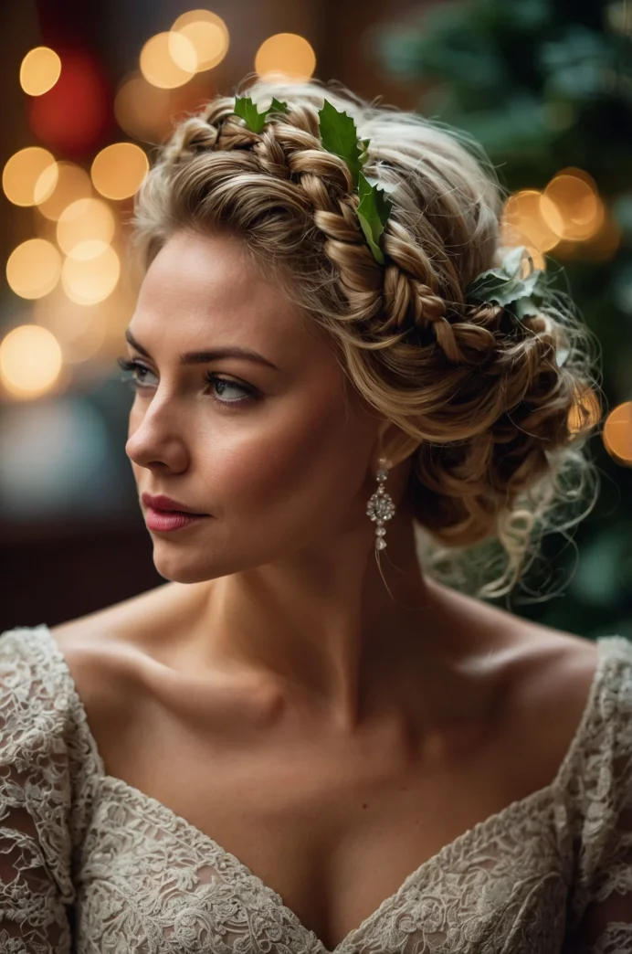 Curly Updo with a Braid Crown