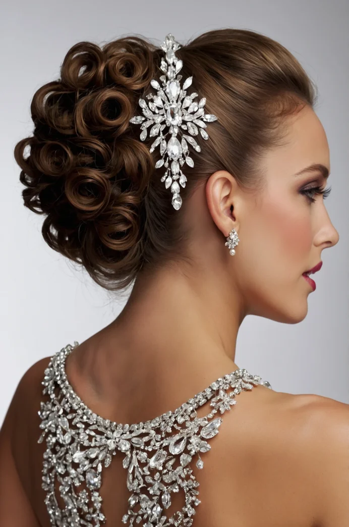 Curly Updo with Jeweled Accessories