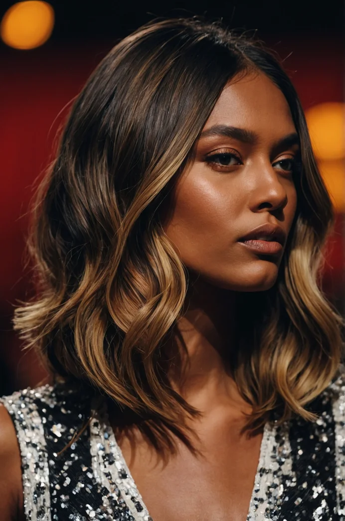 Deep Side Part Lob with Bold Balayage