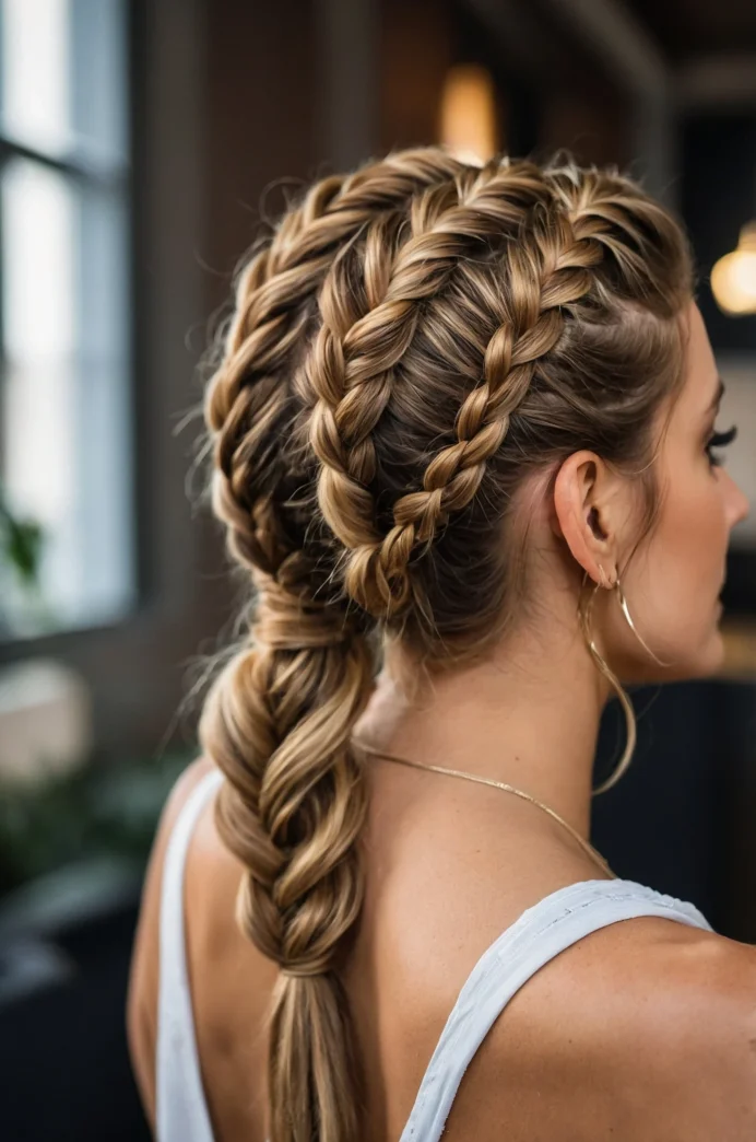 Double Dutch Braids into a Low Ponytail