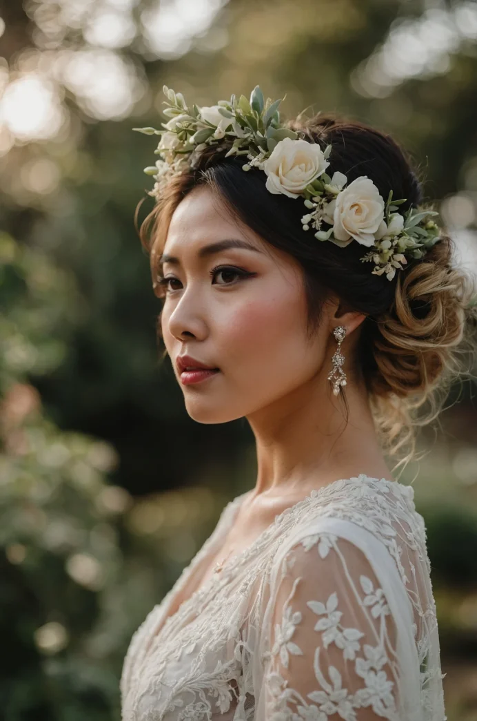 Double Twisted Updo with Floral Crown