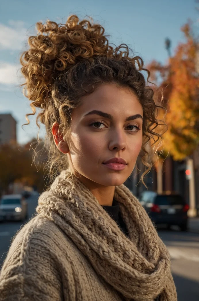 Curly High Bun for Fall