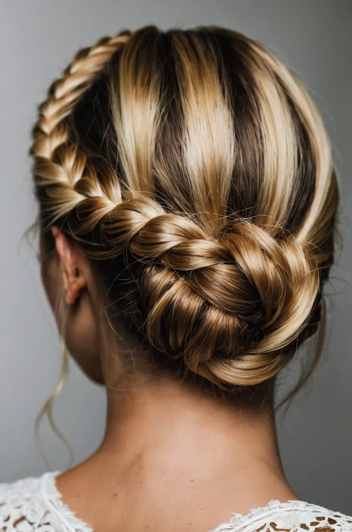 French Braid into a Low Side Bun