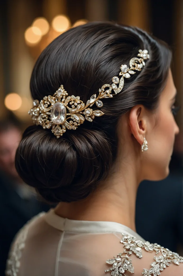 French Twist with a Jeweled Hairpin