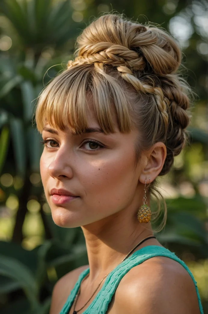 Fun and Flirty Pineapple with Braided Bangs