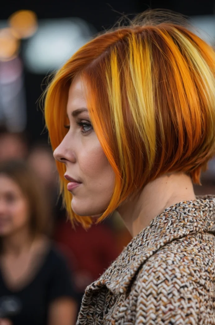 Graduated Bob with Orange and Yellow Highlights