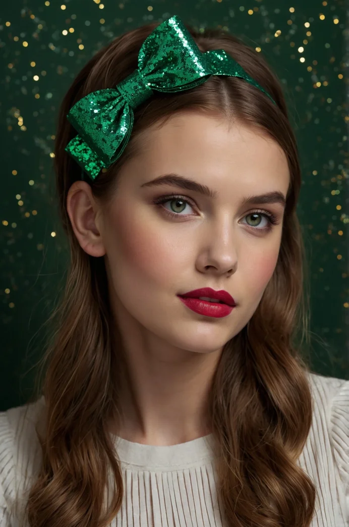 Green Glitter Bow Headband