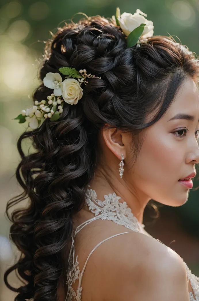 Half-Updo with Braids and Loose Curls