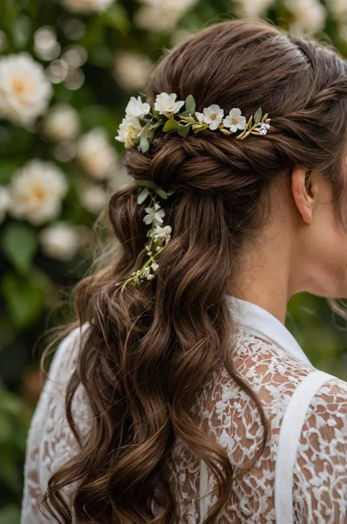 Half-Updo with a Floral Hair Vine