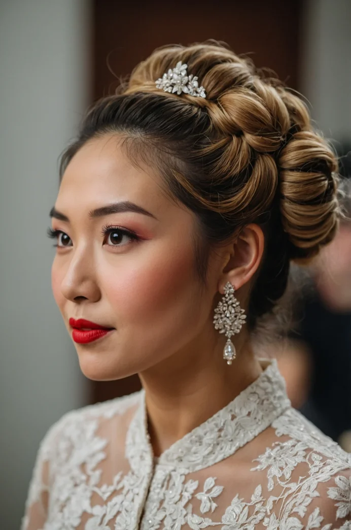 High Textured Bun with Braided Base