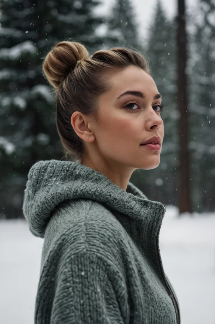 High Bun with Winter Hoodie